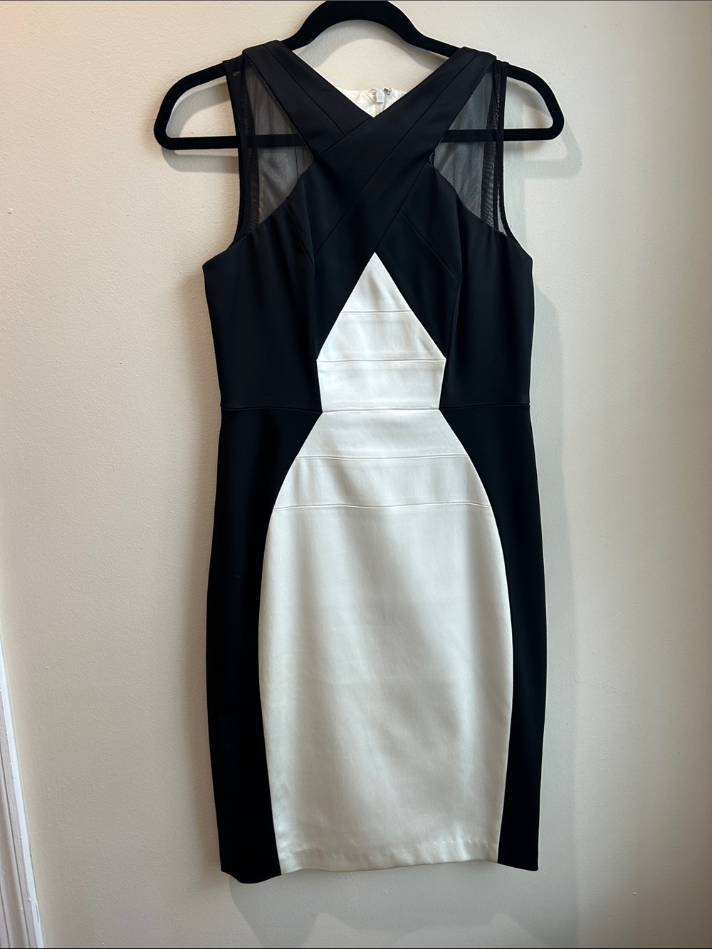 Black and Cream Sleeveless Sheath Dress